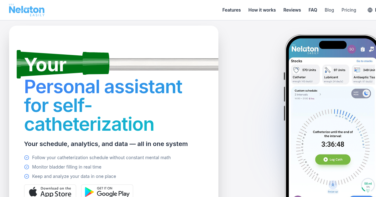 Nelaton self-catheterization assistant app interface